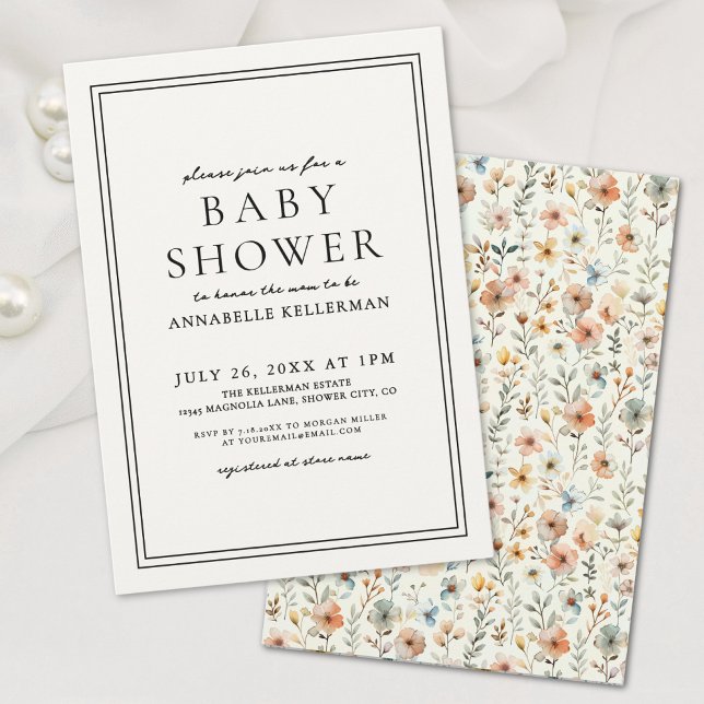 Invitación Fiesta de Bebé de Flores Silvestres Boho Elegantes (Boho Botanical Elegant Wildflower Baby Shower Invitation)