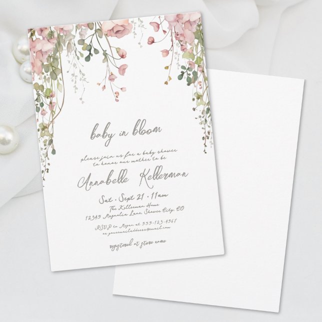 Invitación Fiesta de Bebé de Flores Silvestres Botánicas Rosa (Blush Pink Botanical Wildflower Baby Shower Invitation)