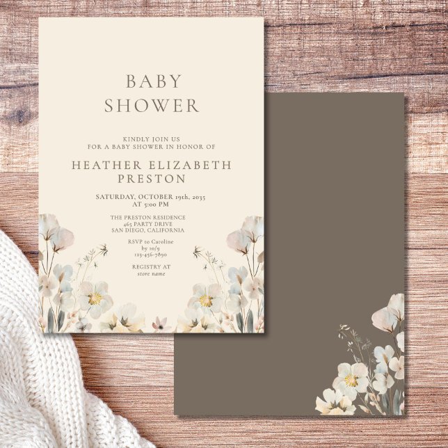 Invitación Fiesta de bebé de flores silvestres de acuarela el (Subido por el creador)