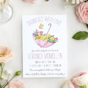 Invitación Fiesta de Bebé de Flores y Paraguas Coloridos de P