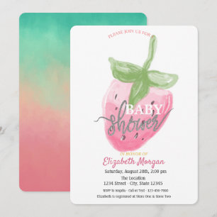 Invitación Fiesta de Bebé de Fresa con Acuarela Fresca