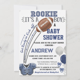 Invitación Fiesta de Bebé de Fútbol Azul Marino con Toque Per