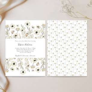 Invitación Fiesta de bebé de género neutral con flores blanca