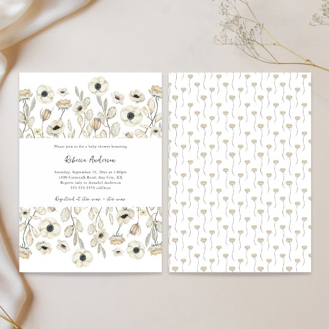 Invitación Fiesta de bebé de género neutral con flores blanca (Subido por el creador)