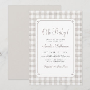 Invitación Fiesta de Bebé de Gingham Neutro en Género