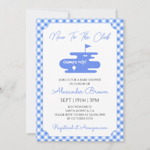 Invitación Fiesta de Bebé de Golf a Cuadros Azules