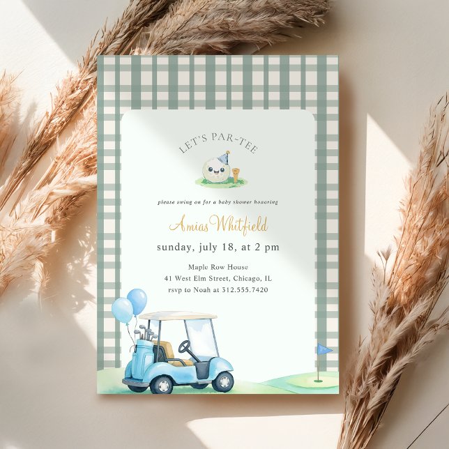 Invitación Fiesta de Bebé de Golf a Cuadros Verde Salvia (Subido por el creador)