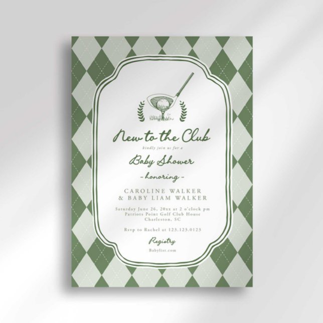 Invitación Fiesta de Bebé de Golf Argyle Preppy Nuevo en el C (Subido por el creador)