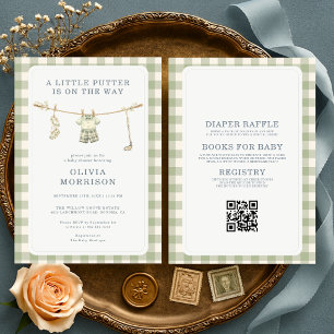 Invitación Fiesta de Bebé de Golf Gingham Todo en Uno