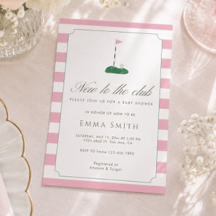 Invitación Fiesta de Bebé de Golf 'Nueva en el Club' Rosa