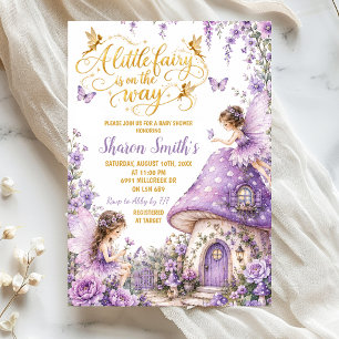Invitación Fiesta de Bebé de Hada del Bosque Encantado Púrpur