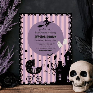Invitación Fiesta de Bebé de Halloween Bruja Cochecito Gótico
