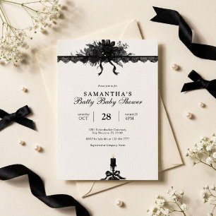 Invitación Fiesta de Bebé de Halloween en Blanco y Negro