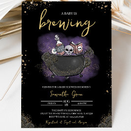Invitación Fiesta de Bebé de Halloween Gótico de Oro Púrpura