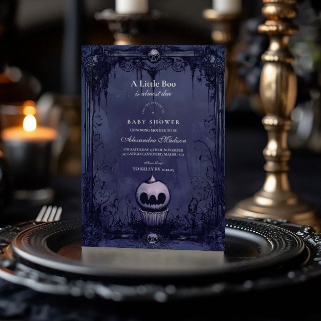 Invitación Fiesta de Bebé de Halloween Morado Oscuro Gótico (Subido por el creador)
