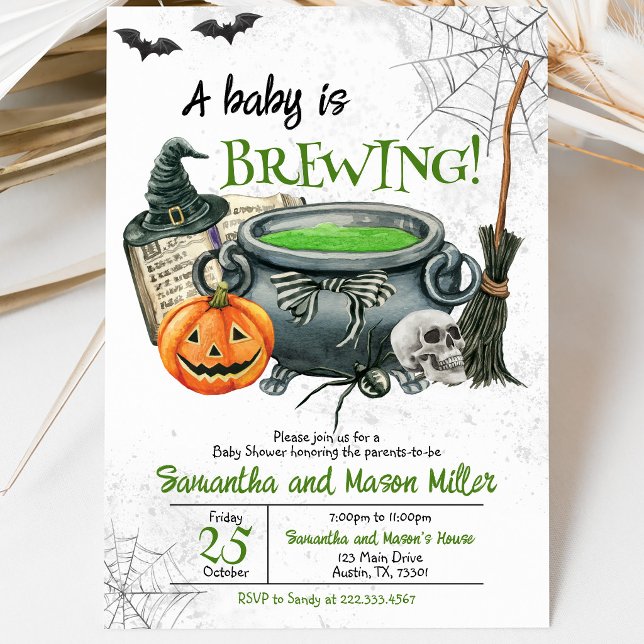 Invitación Fiesta de Bebé de Halloween Verde Neutral en cuant (Subido por el creador)