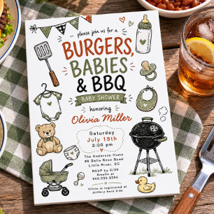 Invitación Fiesta de Bebé de Hamburguesas, Bebés y Barbacoa