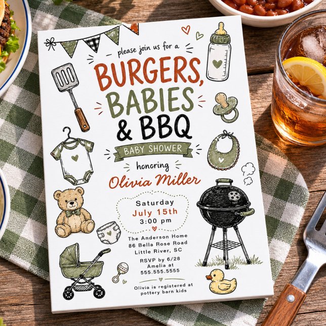 Invitación Fiesta de Bebé de Hamburguesas, Bebés y Barbacoa (Subido por el creador)