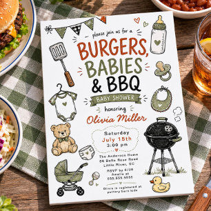 Invitación Fiesta de Bebé de Hamburguesas, Bebés y Barbacoa