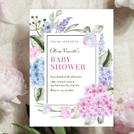 Invitación Fiesta de bebé de hortensias florales estéticas