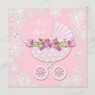 Invitación Fiesta de Bebé de Invierno Copo de Nieve Rosa