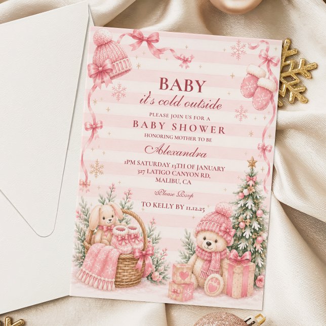 Invitación Fiesta de Bebé de Invierno Mágico Rosa (Subido por el creador)