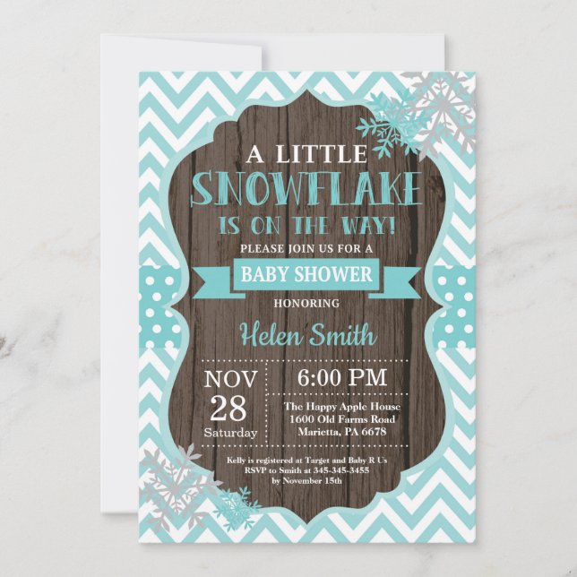 Invitación Fiesta de Bebé de Invierno Rústico Copo de Nieve A (Anverso)