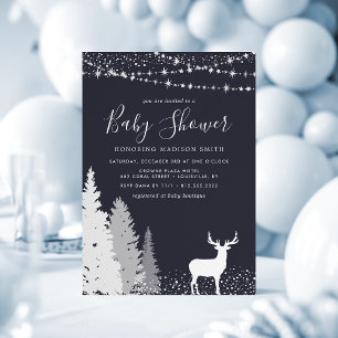 Invitación Fiesta de Bebé de Invierno Rústico en el Bosque co