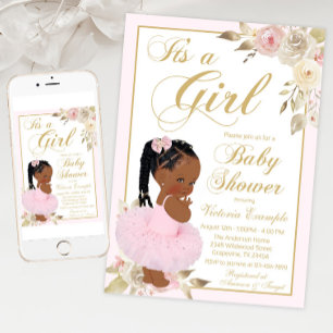 Invitación Fiesta de Bebé de la Princesa Africana en Rosa Dor