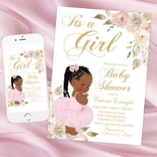 Invitación Fiesta de Bebé de la Princesa Africana Tutú de Oro