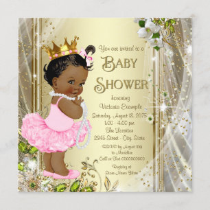 Invitación Fiesta de bebé de la princesa afroamericana rosa T