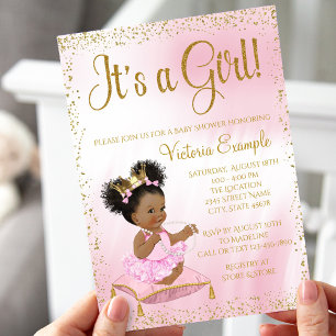Invitación Fiesta de Bebé de la Princesa de Oro Rosa Es una N