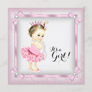 Invitación Fiesta de Bebé de la Princesa de Perla Rosa y Blan