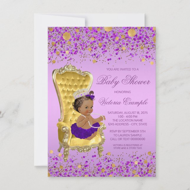 Invitación Fiesta de bebé de la princesa étnica lavanda dorad (Anverso)