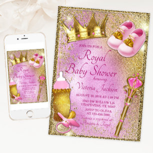 Invitación Fiesta de Bebé de la Princesa Real Rosa Oro