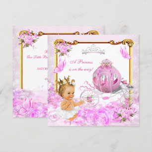 Invitación Fiesta de Bebé de la Princesa Rubia Carruaje Rosa 