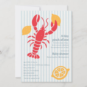 Invitación Fiesta de Bebé de Langostino a Rayas Azul Preppy