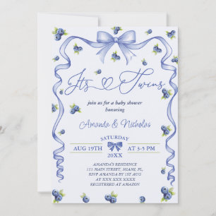 Invitación Fiesta de Bebé de los Gemelos Arándano