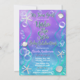 Invitación Fiesta de Bebé de los Gemelos Morados Mágicos Bajo