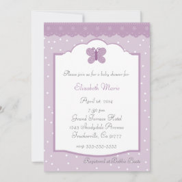 Invitación Fiesta de Bebé de Lunares y Mariposa Lavanda