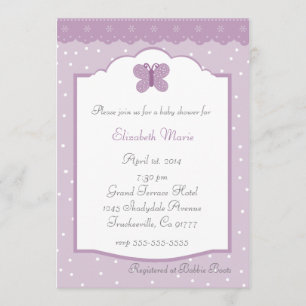 Invitación Fiesta de Bebé de Lunares y Mariposa Lavanda