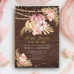 Invitación Fiesta de Bebé de Madera Calabaza Rosa Polvoriento