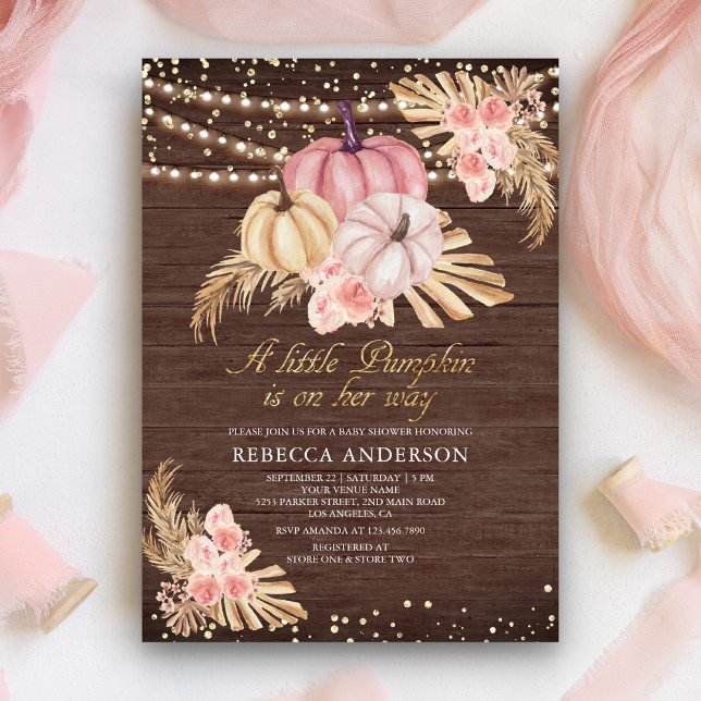 Invitación Fiesta de Bebé de Madera Calabaza Rosa Polvoriento (Subido por el creador)