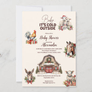 Invitación Fiesta de Bebé de Navidad con Animales de Granja d