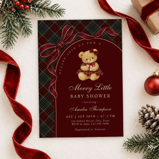 Invitación Fiesta de Bebé de Navidad con Oso de Peluche de La
