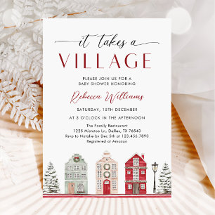 Invitación Fiesta de Bebé de Navidad de Invierno en el Pueblo