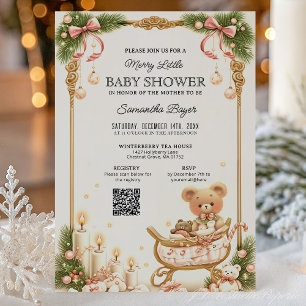 Invitación Fiesta de Bebé de Navidad de Osito de Peluche y Ci