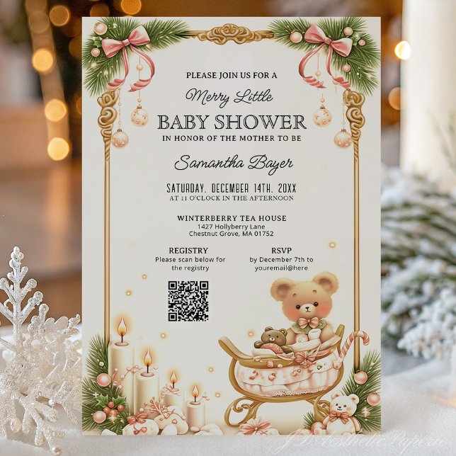 Invitación Fiesta de Bebé de Navidad de Osito de Peluche y Ci (Subido por el creador)