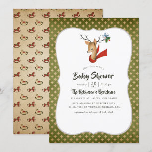 Invitación Fiesta de Bebé de Navidad Reno Ciervo Vintage Retr