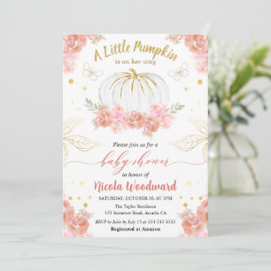 Invitación Fiesta de Bebé de Niña con Calabaza Floral Rosa y 